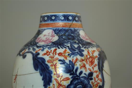 A pair of Chinese export famille rose ovoid vases, late Qianlong period, 21cm, faults